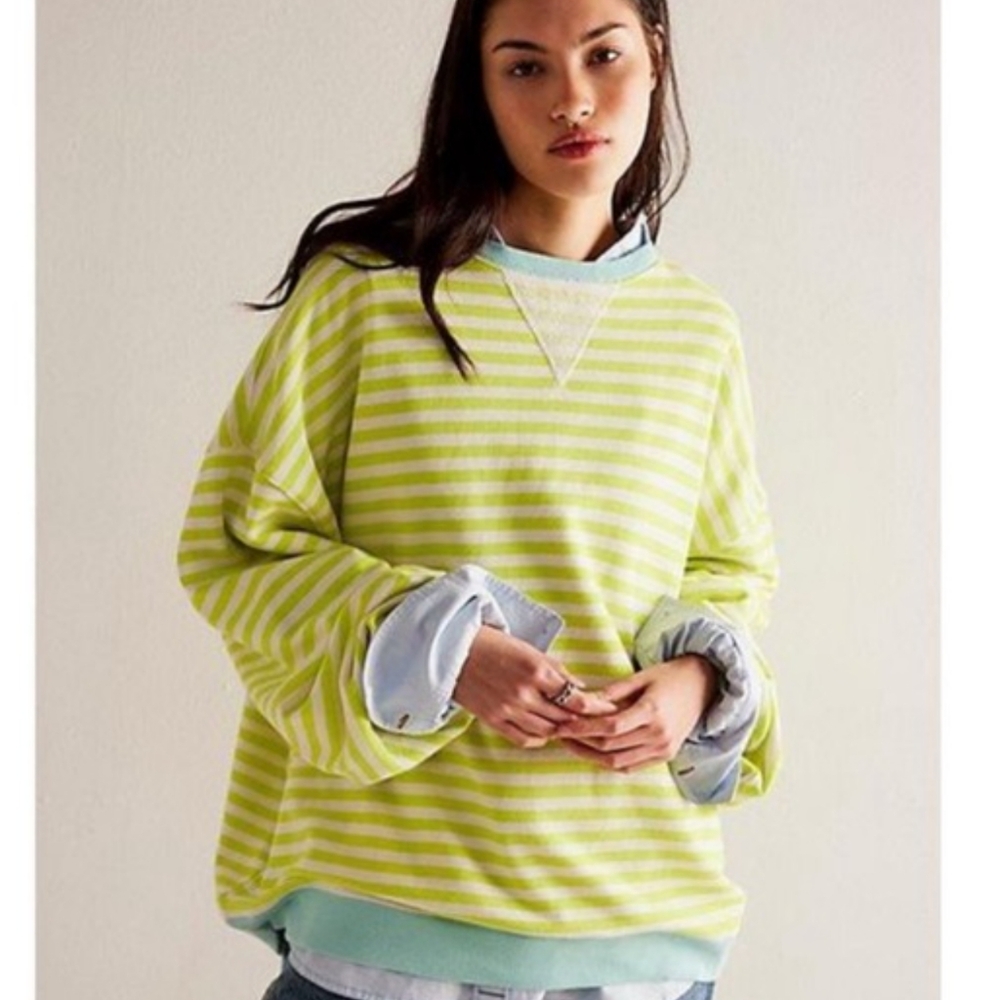 Free People Lime Green Striped Sweater
